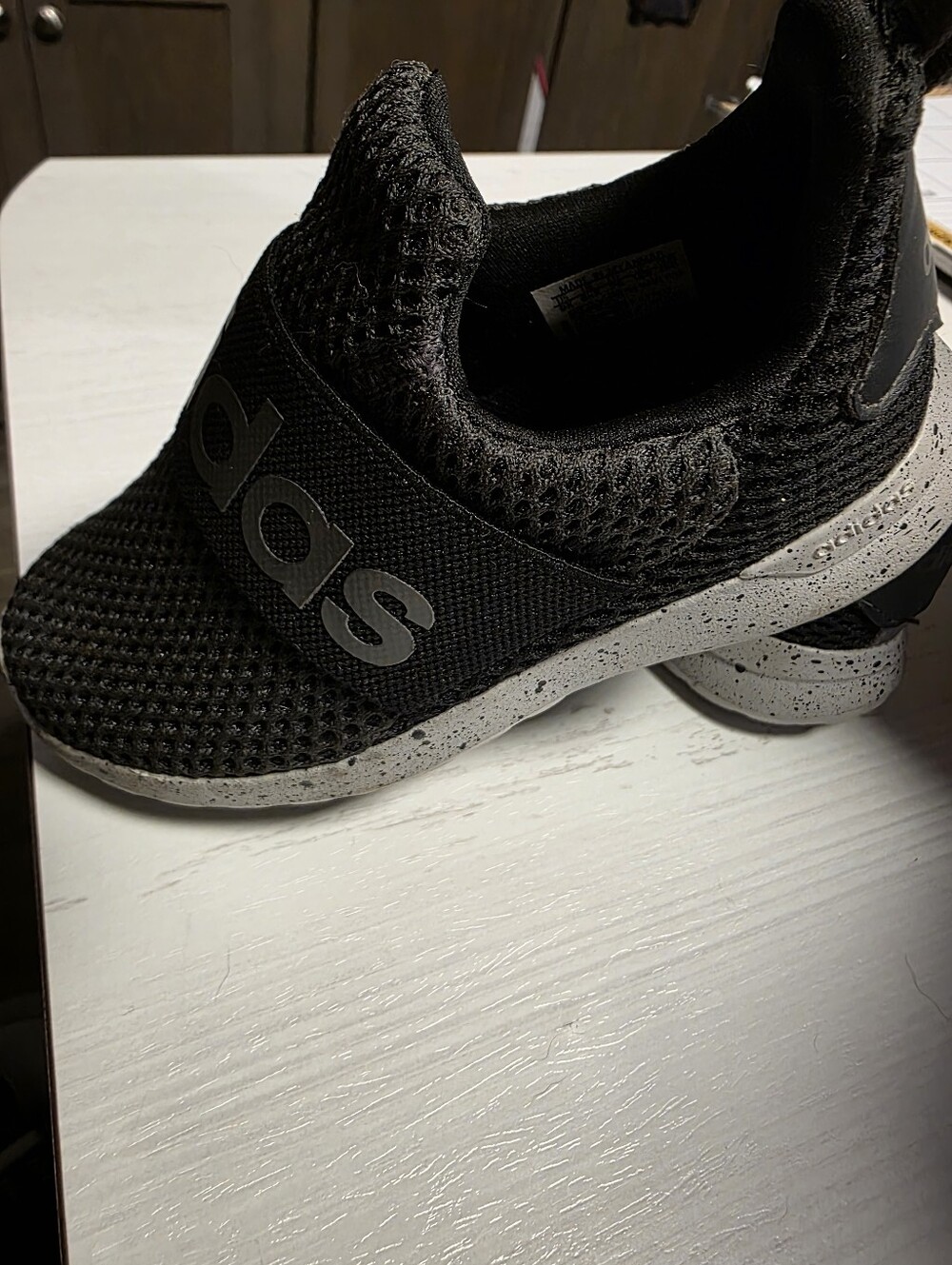 adidas Kids Black Mesh Slip-On Sneakers with Speckled White Sole